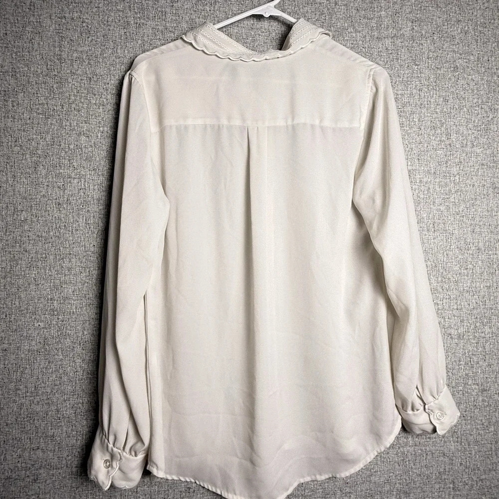 J.‎ Crew Ivory Bone Embroidered Collar Cuffs Long Sleeve Dress Shirt MEDIUM